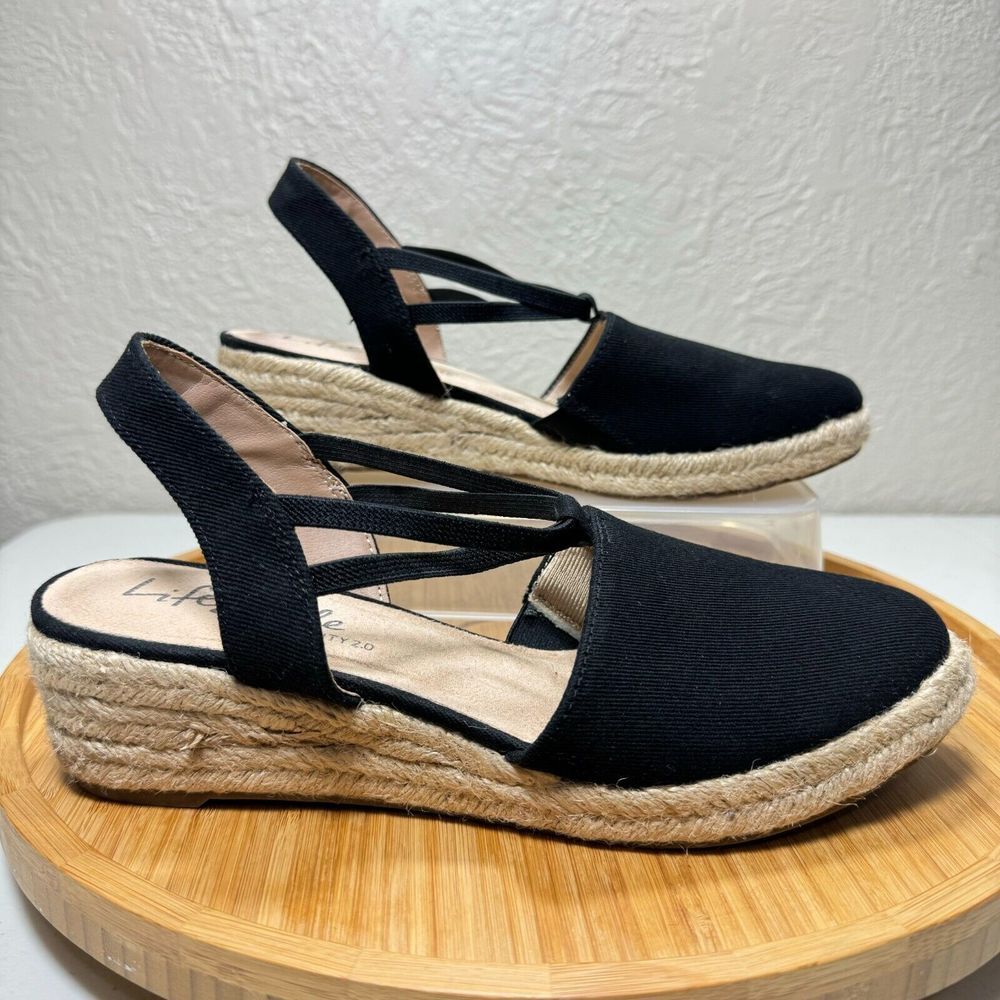 Black Espadrille Wedge Sandals - Picture 3 of 10